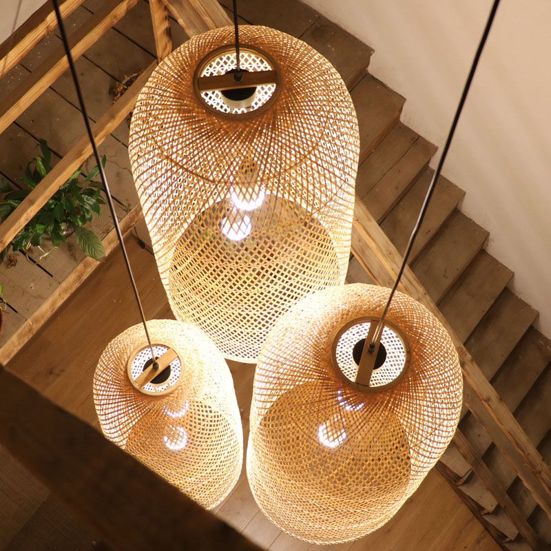 Gabudam Natural Handmade Bamboo Led Pendant Light, Bedroom