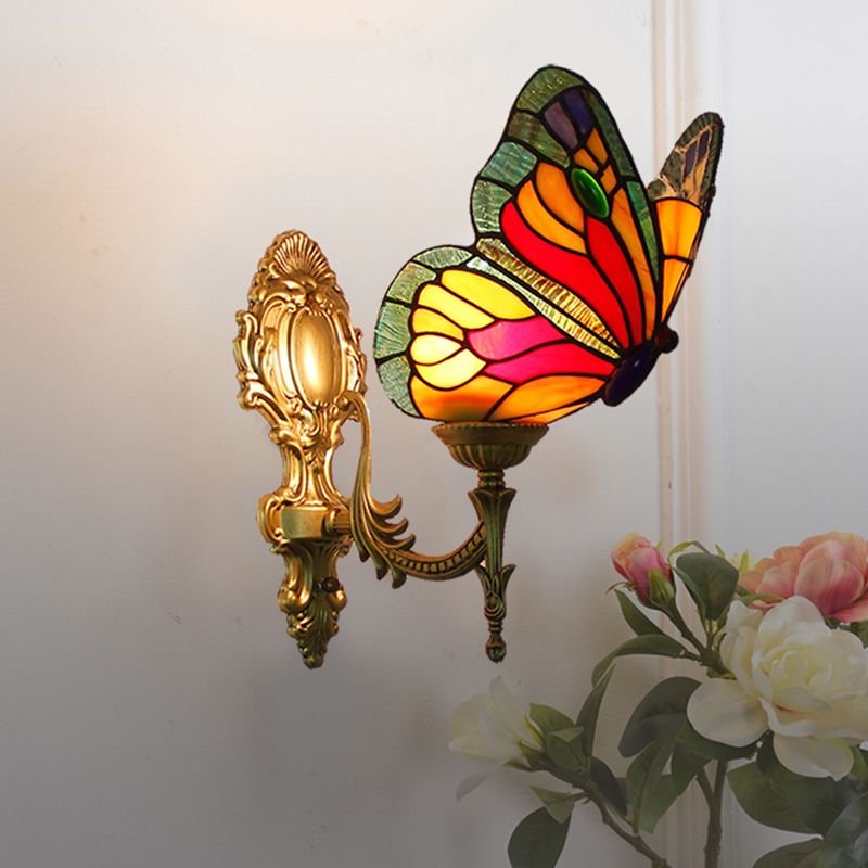 Josuket Artistic Butterfly Metal/Glass Lamps Wall, Red/Blue/Multi-Color/Light Blue