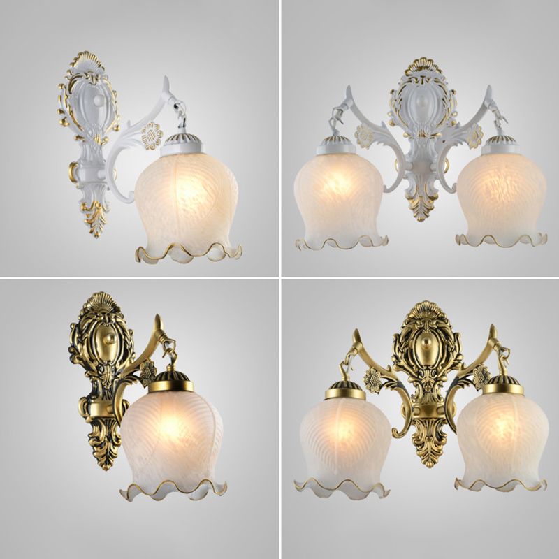 Bigomut Vintage Flower shape Metal&Glass Modern Wall Lamp, White/Bronze
