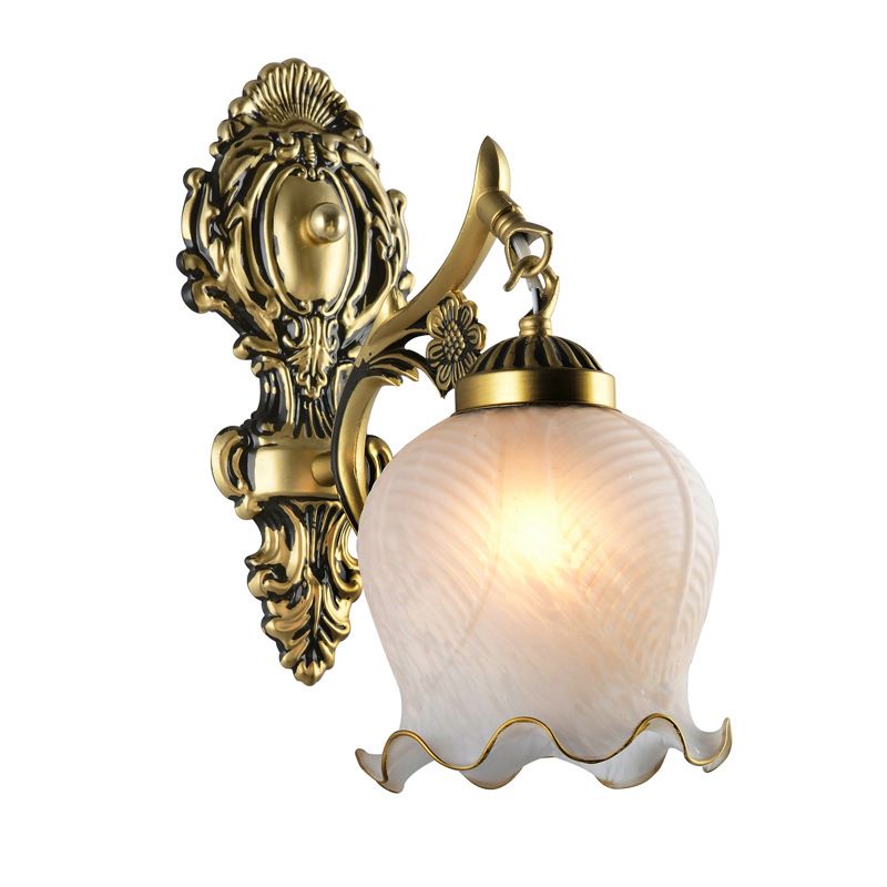 Bigomut Vintage Flower shape Metal&Glass Modern Wall Lamp, White/Bronze