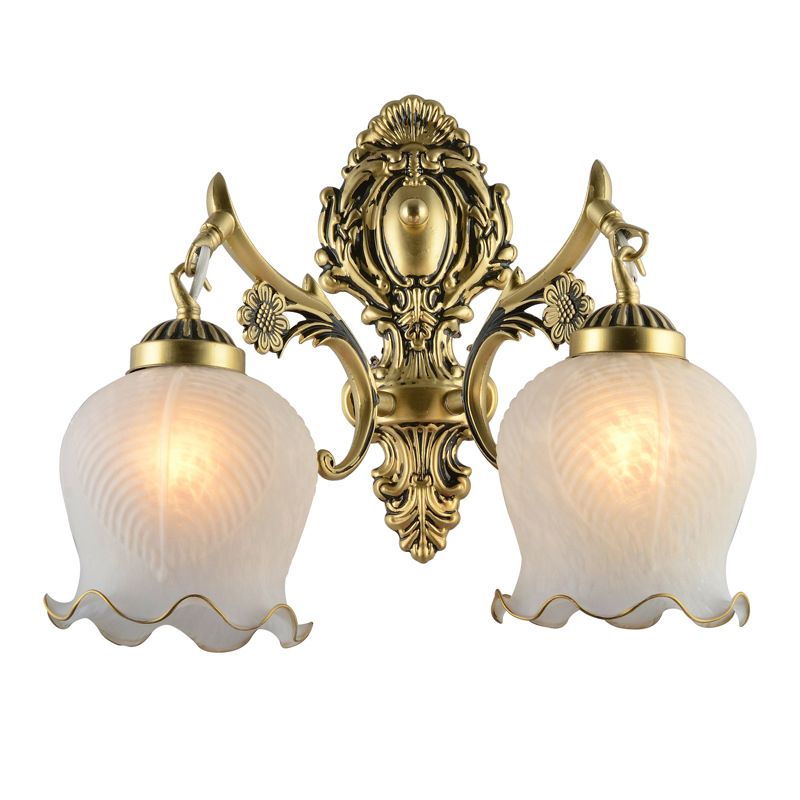 Bigomut Vintage Flower shape Metal&Glass Modern Wall Lamp, White/Bronze