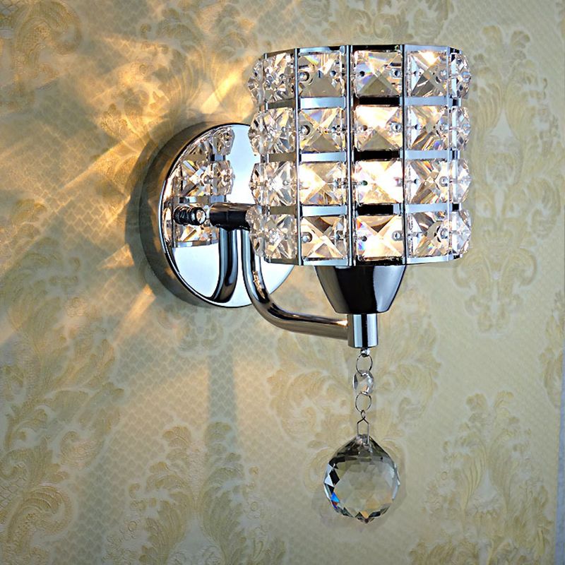Halepod Vintage Cylinder Metal Bedside Wall Lamp, Gold/Chrome