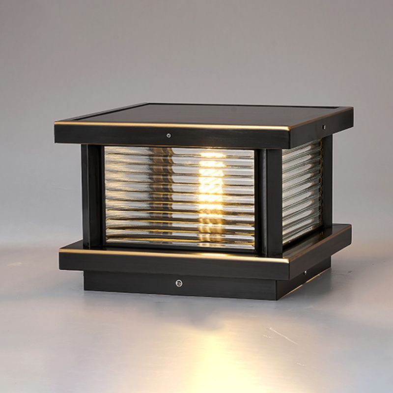 Loporum Modern Rectangular Metal Outdoor Solar Lamp, Black/ Brass/Bronze