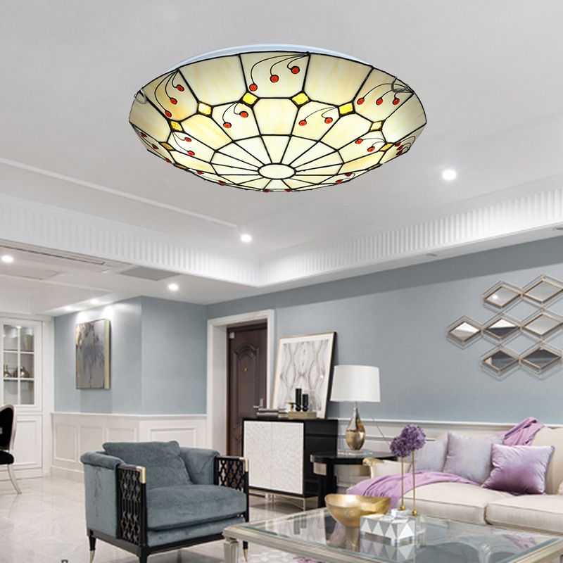 Hukebem Rustic Glass Flush Mount Ceiling Light, White, Kitchen
