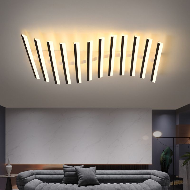 Tegomes Flush Mount Ceiling Light Linear Modern,Wave Black, Living Room