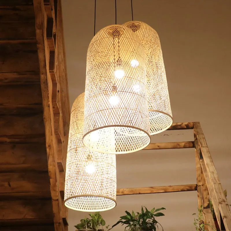 Gabudam Natural Handmade Bamboo Led Pendant Light, Bedroom