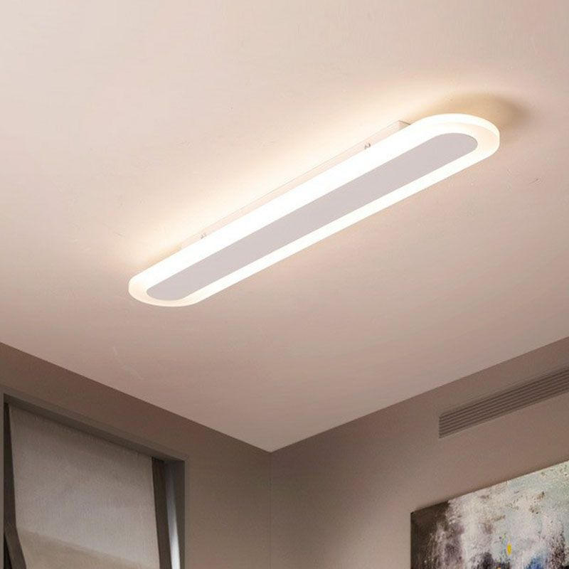 Zebanad Minimalist Oval Linear Flush Mount Ceiling Light, White/Coffee