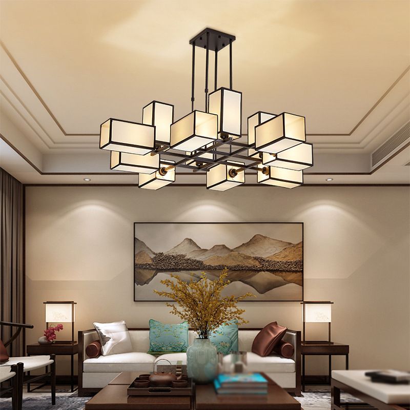 Peligud Pendant Light Square Retro, Metal/Fabric, Black/Gold, Living Room