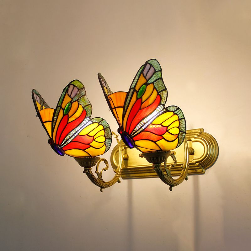 Josuket Artistic Butterfly Metal/Glass Lamps Wall, Red/Blue/Multi-Color/Light Blue