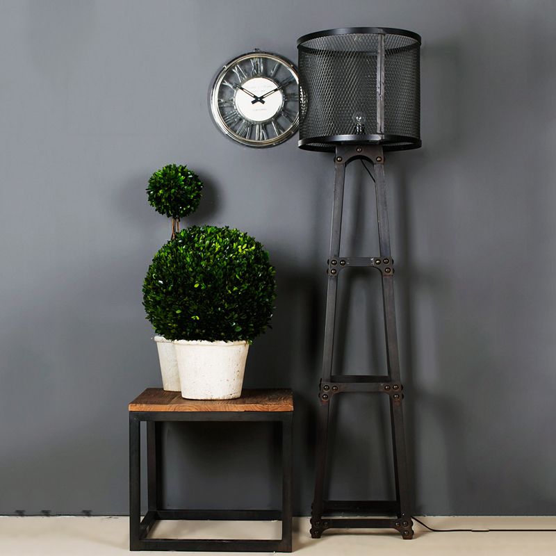 Jitigam Modern Cylinder Mesh Screen Metal Floor Lamp, Black
