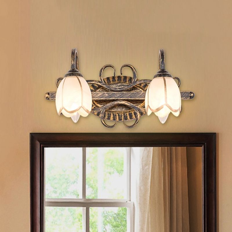 Falugok Antique Brass Flower Mirror Front Vanity Wall Lamp