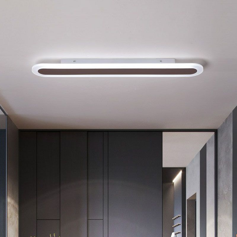 Zebanad Minimalist Oval Linear Flush Mount Ceiling Light, White/Coffee