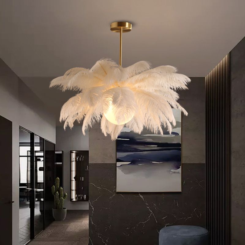 Wagires Ostrich Contemporary Elegant Feather Chandelier, White