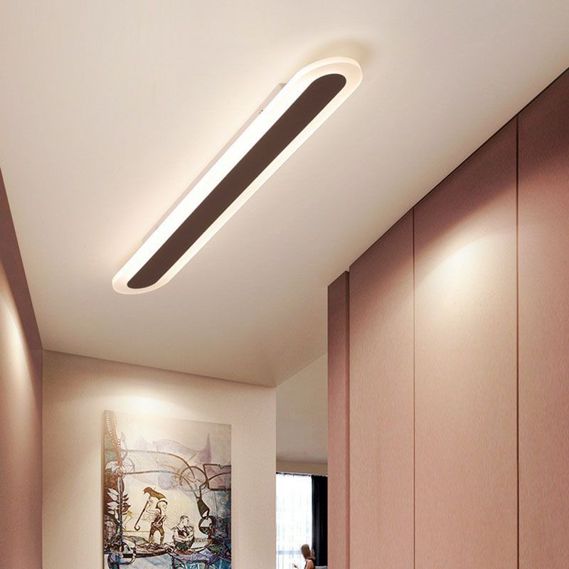 Zebanad Minimalist Oval Linear Flush Mount Ceiling Light, White/Coffee