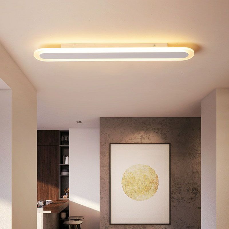Zebanad Minimalist Oval Linear Flush Mount Ceiling Light, White/Coffee