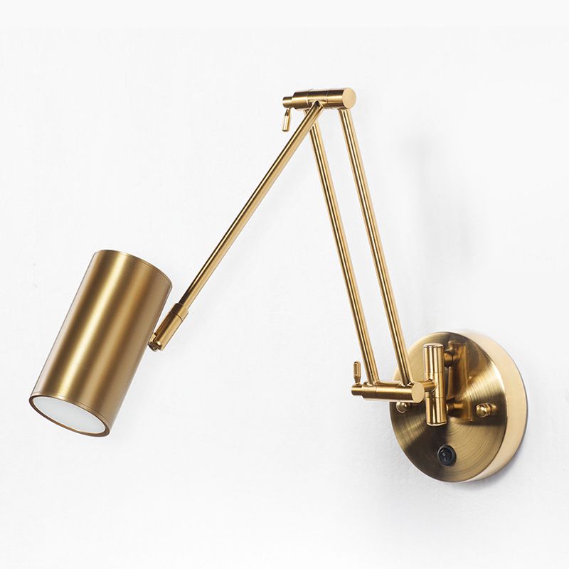 Mapurel Wall Lamp Cylindrical Adjustable Lamp Pole Metal Brass, Bedroom