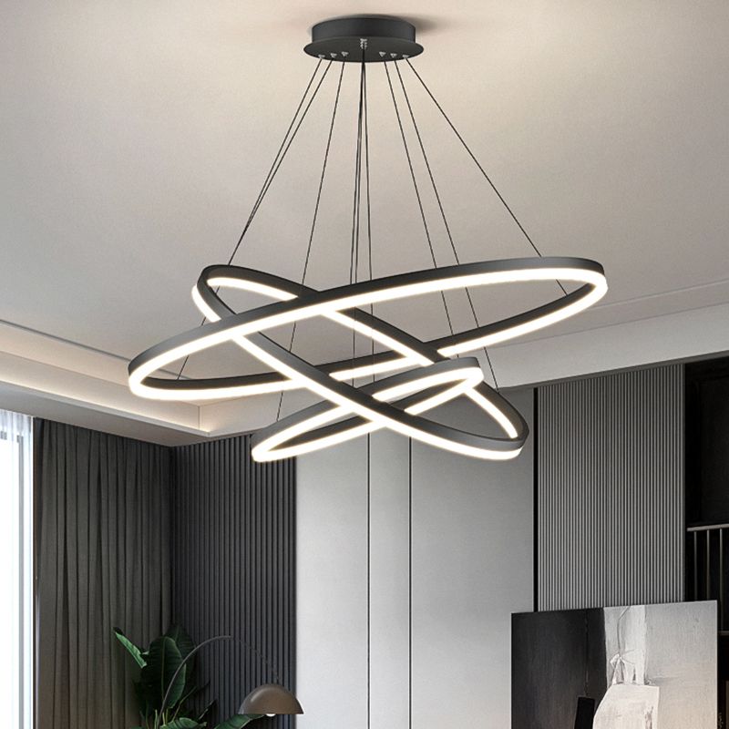 Gudolor 3-Rings Black Black Modern Pendant Light