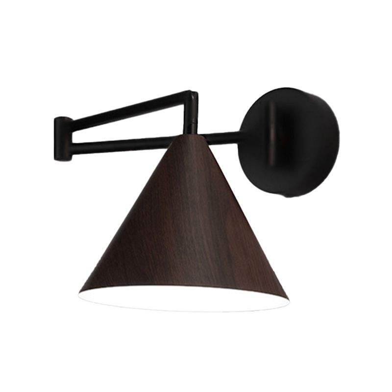 Posunes Cone Shaped Adjustable Wall Lamp, Metal/Wood, Bedroom