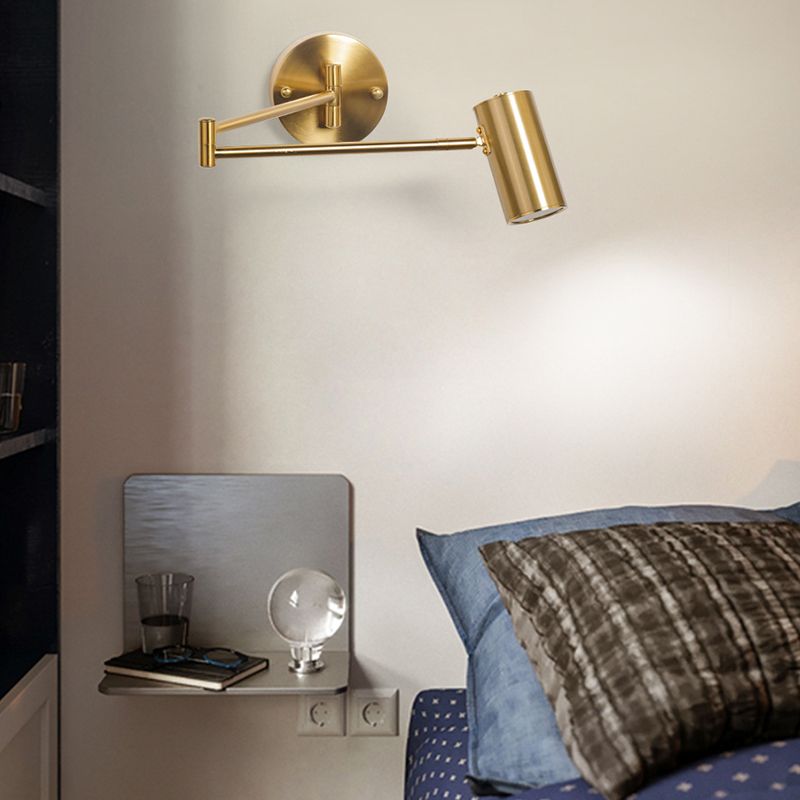 Mapurel Wall Lamp Cylindrical Adjustable Lamp Pole Metal Brass, Bedroom