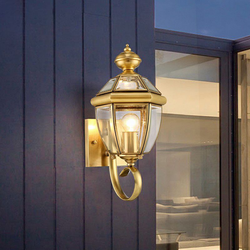 Fiselad Vintage Lantern Metal Outdoor Wall Lamp, Gold