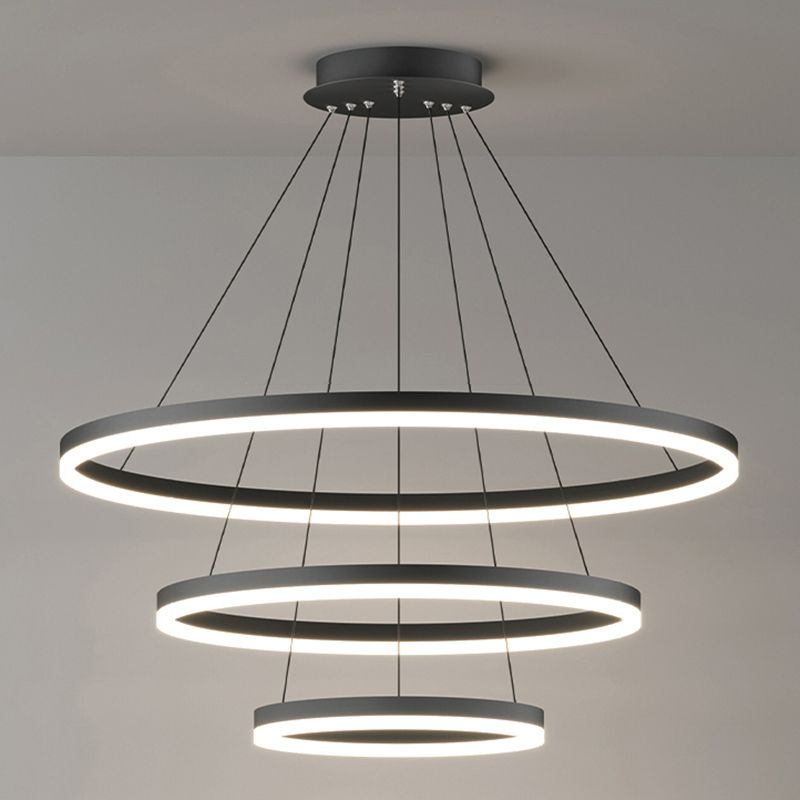 Gudolor 3-Rings Black Black Modern Pendant Light