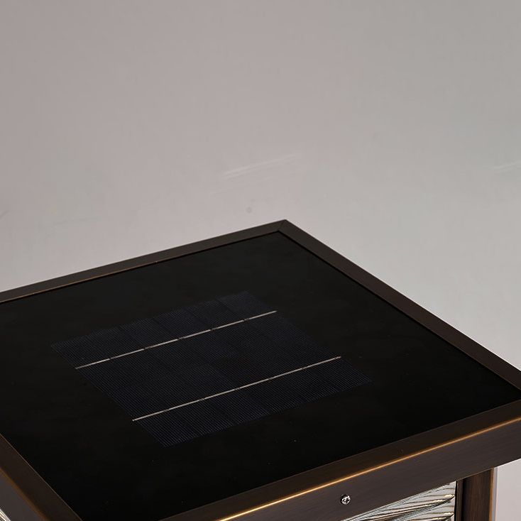 Loporum Modern Rectangular Metal Outdoor Solar Lamp, Black/ Brass/Bronze