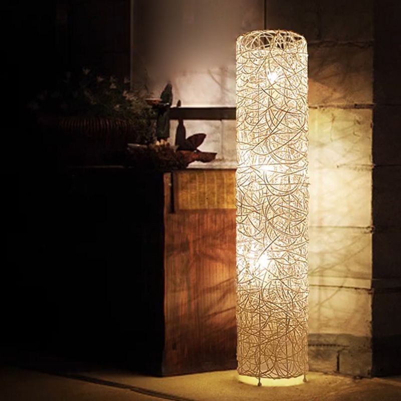 Hatenon Retro Vase Wood Rattan Floor Lamp, White/Brown