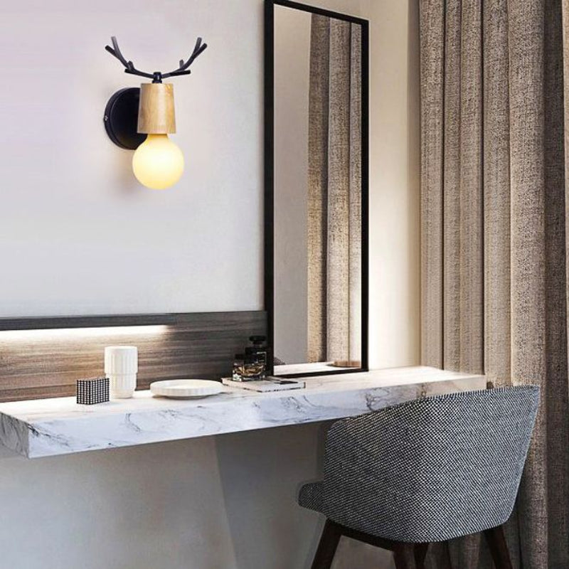 Tasemak Modern Antler Wood/Glass Wall Lamp, Bedroom/Bathroom