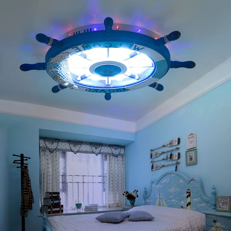 Wumekak Modern Rudder Metal Flush Mount Ceiling Light, White/Blue For Kids