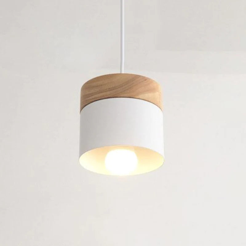 Moturos Modern Can Shape Metal/Wood Pendant Light