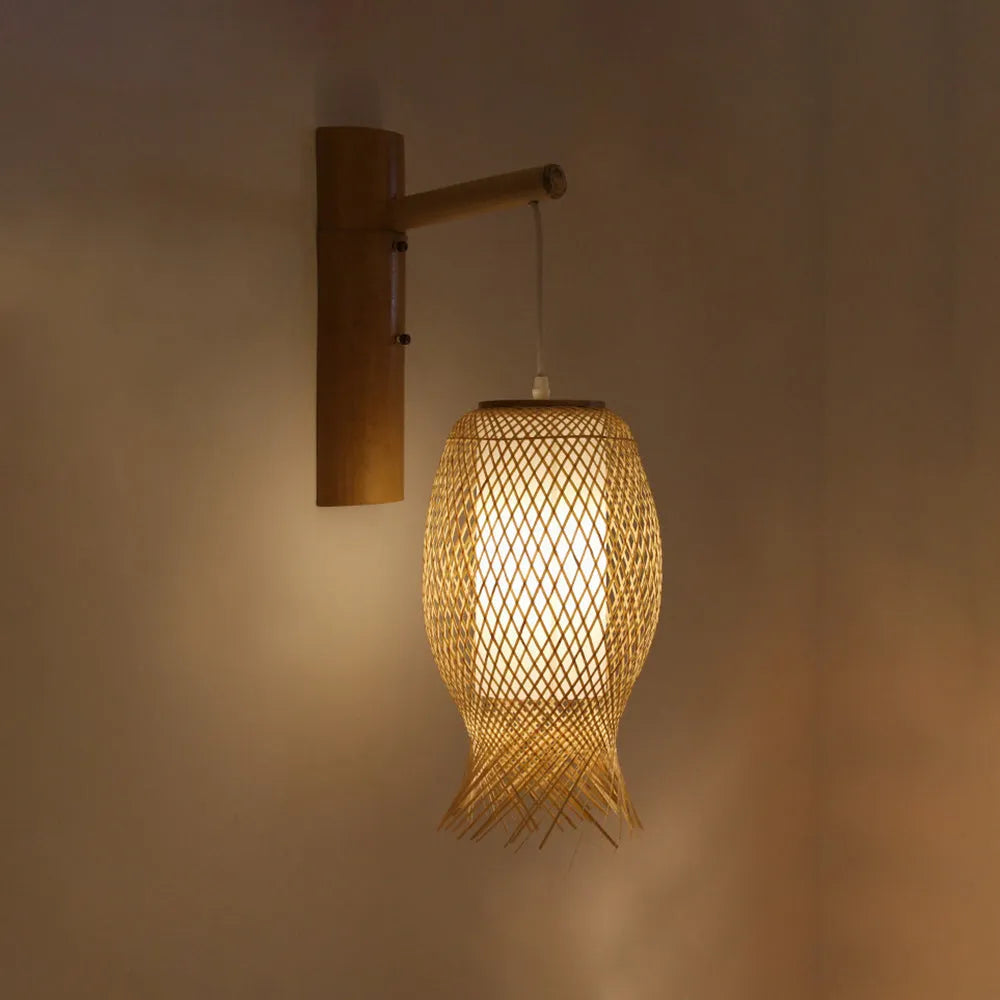 Kekipam Wall Lamp Rustic, Kekipam Rattan Weaving LED, Hallway Wall Sconce