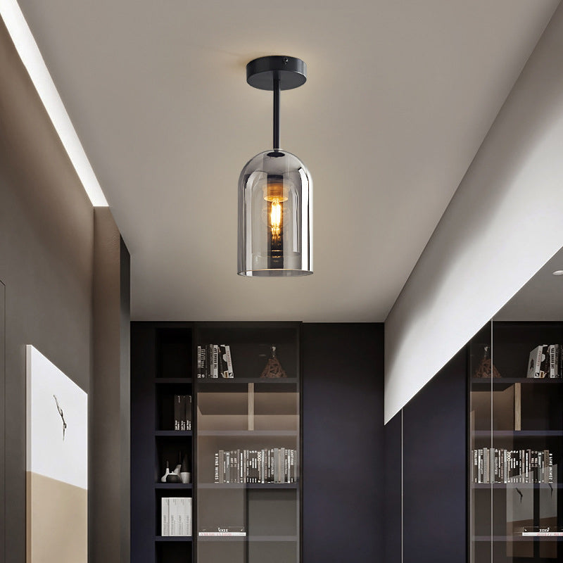 Kuturar Modern Cylinder Semi-Flush Mount Clear Glass Ceiling Light, Cognac/Grey