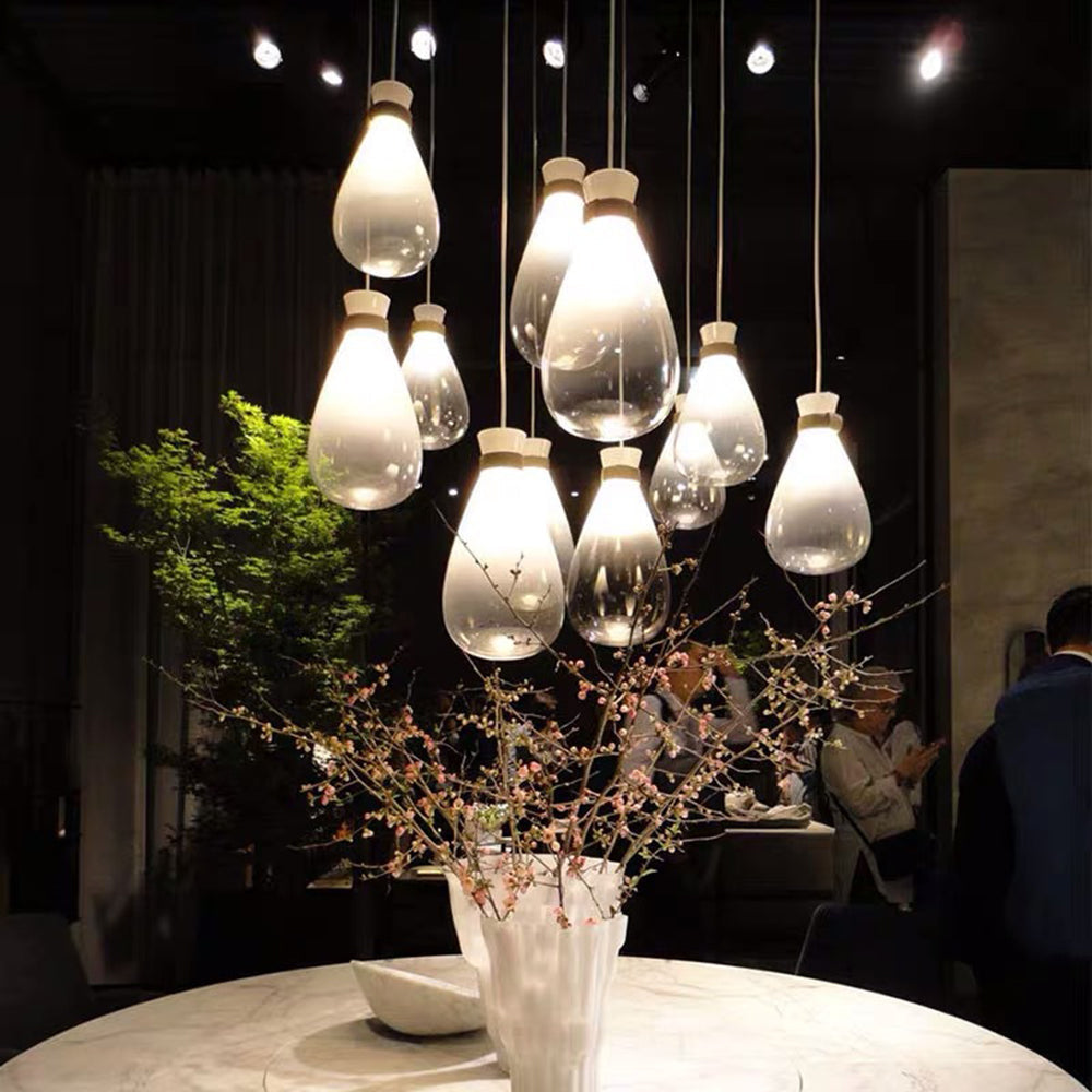 Jaroduk Minimalist Teardrop Shaped Glass Pendant Light, Smoke Gray/White
