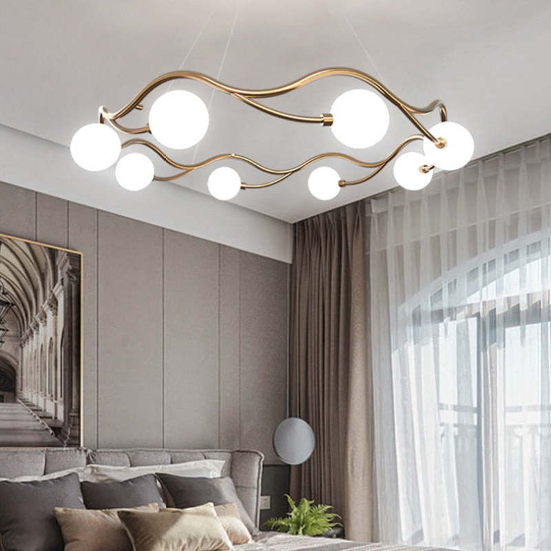 Boraser Modern Designe Wave Metal/Glass Pendant Light, White/Gold