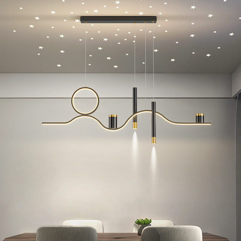 Hodutis Modern Metal Linear Starry Night Pendant Light, Black