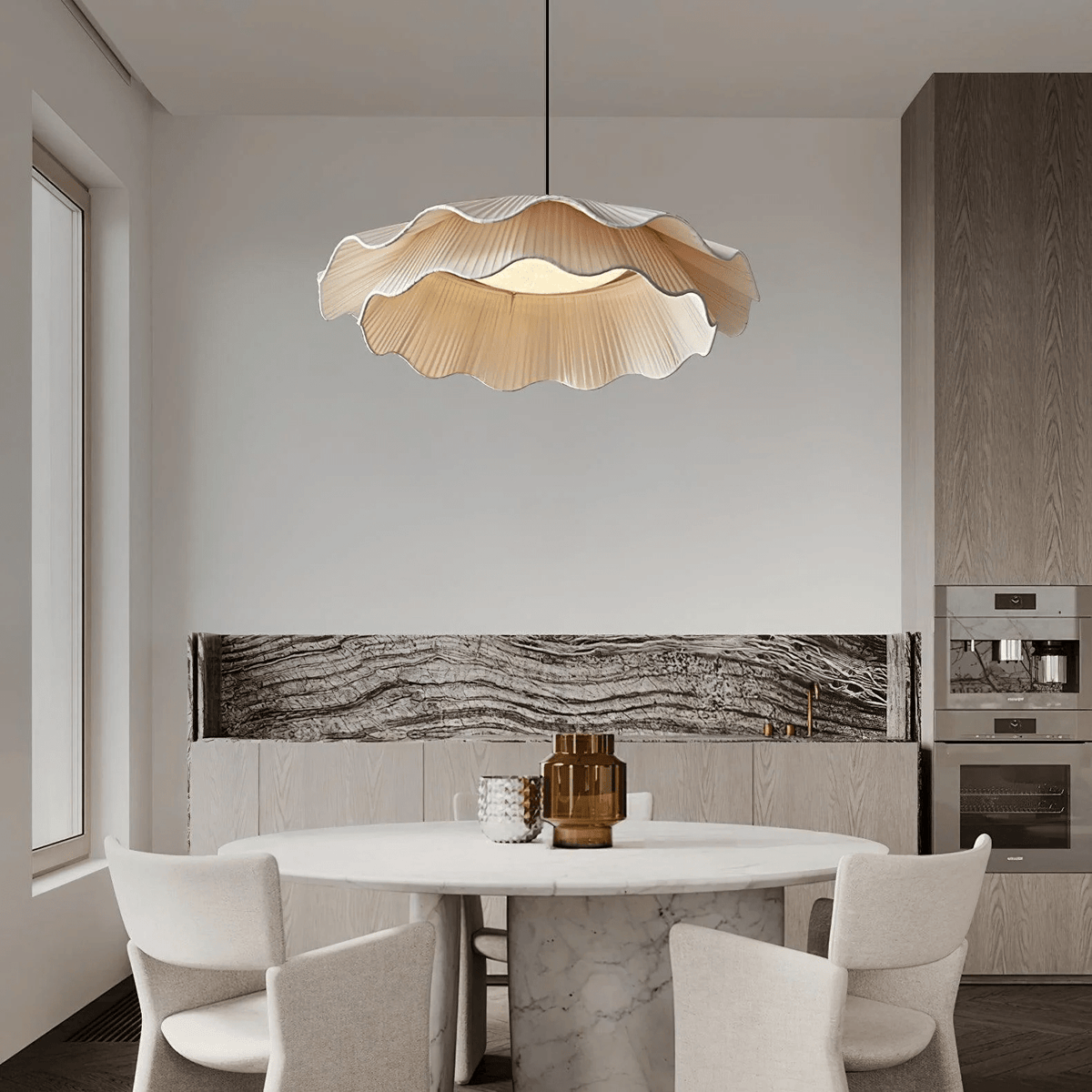 Ellorel Elegance Wave Brass Fabric Pendant Lamp