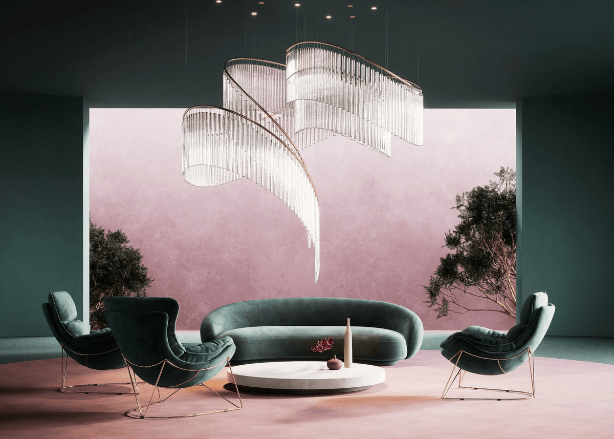 Rivella Shimmering Cascade Crystal Glass Chandelier