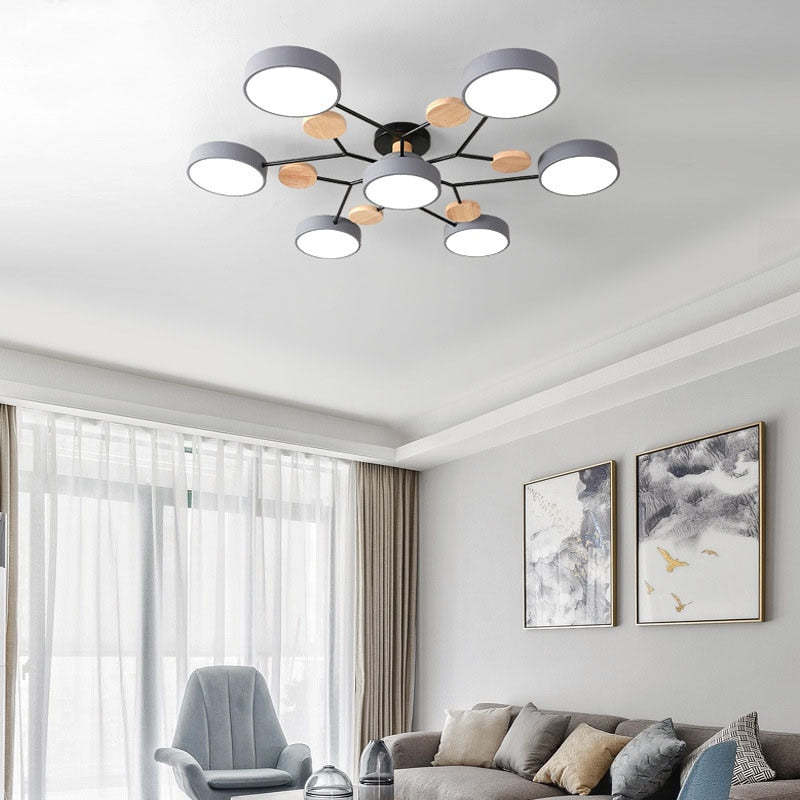 Cumalik Ceiling Light, Wood Round for Living Room