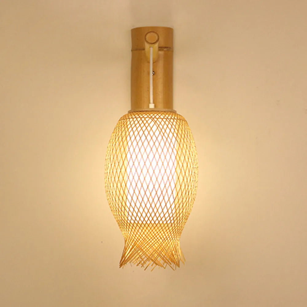 Kekipam Wall Lamp Rustic, Kekipam Rattan Weaving LED, Hallway Wall Sconce