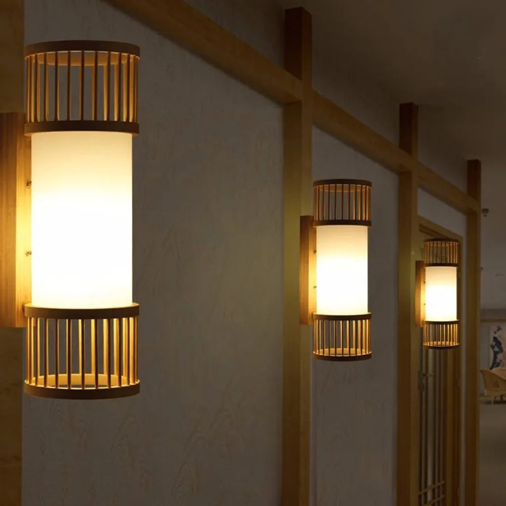 Kekipam Wall Lamp Rustic, Kekipam Rattan Weaving LED, Hallway Wall Sconce