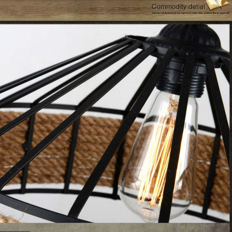 Rubarom Retro Rope Metal Pendant Light, Black