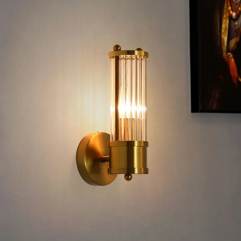 Vuvepon American Cylindrical Elegant Gold Glass/Metal Vanity Wall Lamp