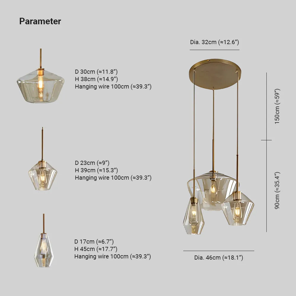 Virelo Pendant Light Glass Clear/Amber Diamond-Neutral Decor
