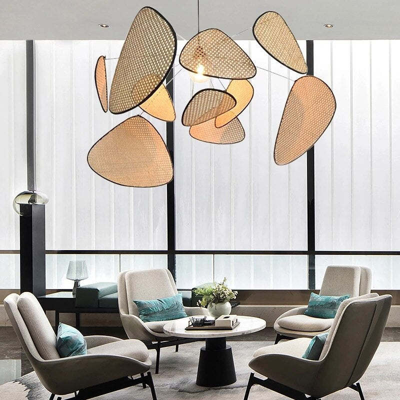 Borekus Pendant Light Leaf Grid, Rattan/Metal, Bedroom