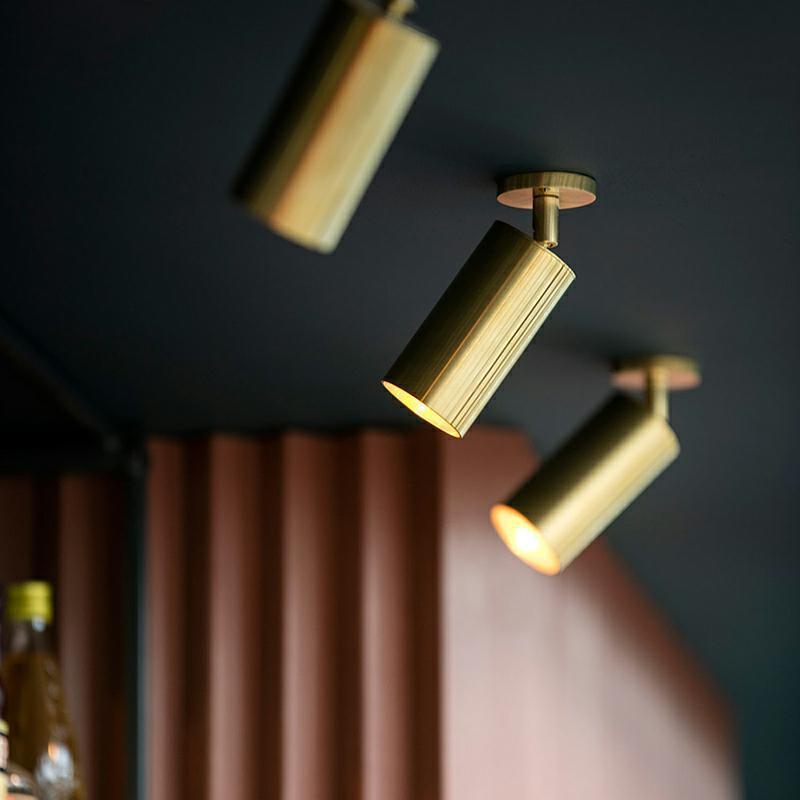 Nubuked Moderno Gold Cylinder Spotlight Background Flush Mount Ceiling Light, Metal