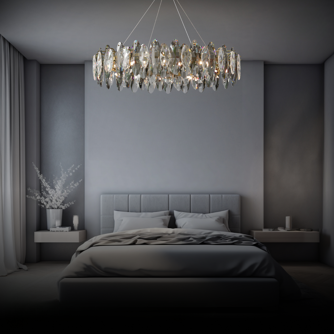 Wadotor Crystal Chandelier LED Elliptical Glass/Metal Gold Living Room