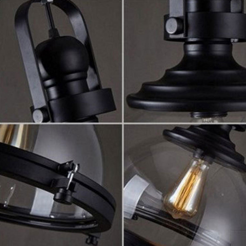 Wetimut Vintage Hemispherical Glass Pendant Light, Black