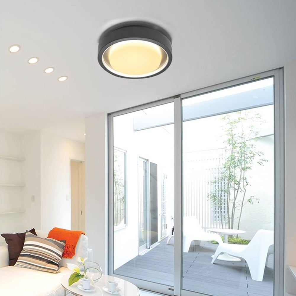 Dinalon Modern Circular Disc Shape Metal Outdoor Wall Lamp, Black