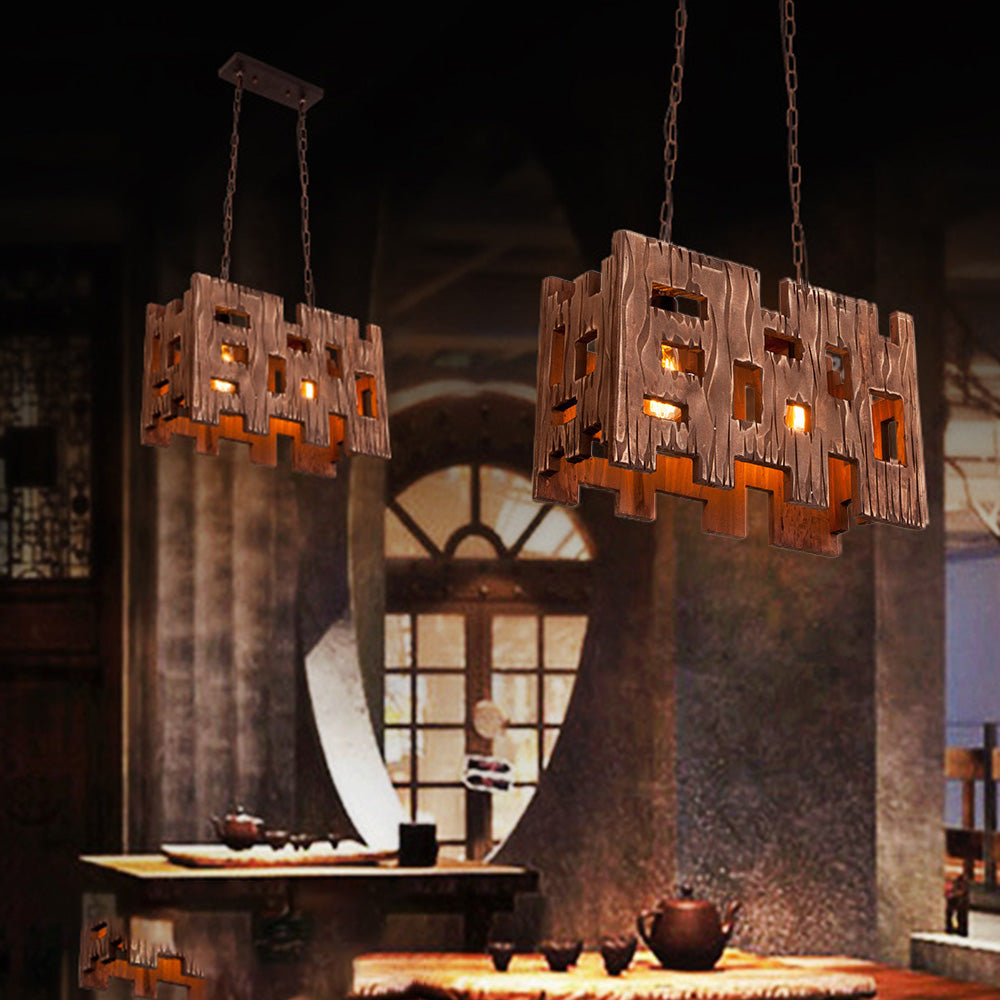 Guvuran Rectangular Metal & Wood Pendant Light