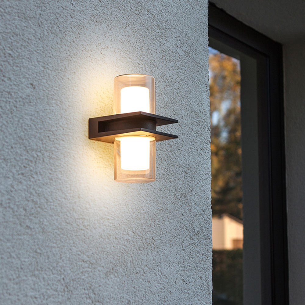 Gabapon Modern Cylindrical Metal Outdoor Wall Lamp With 2 Heads, Black